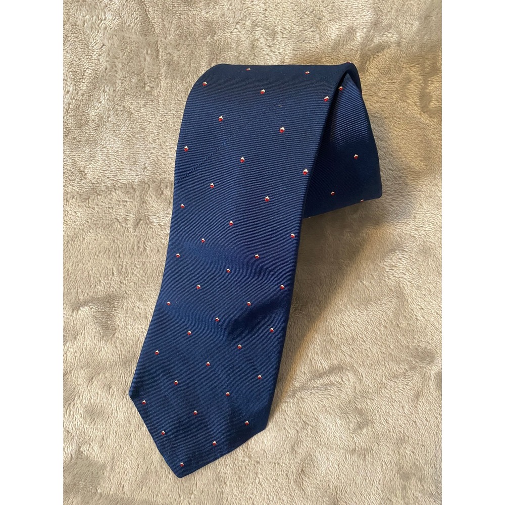 Christian Dior Tie Navy Blue Silk Micro Diamond Geometric Ribbed USA Made
